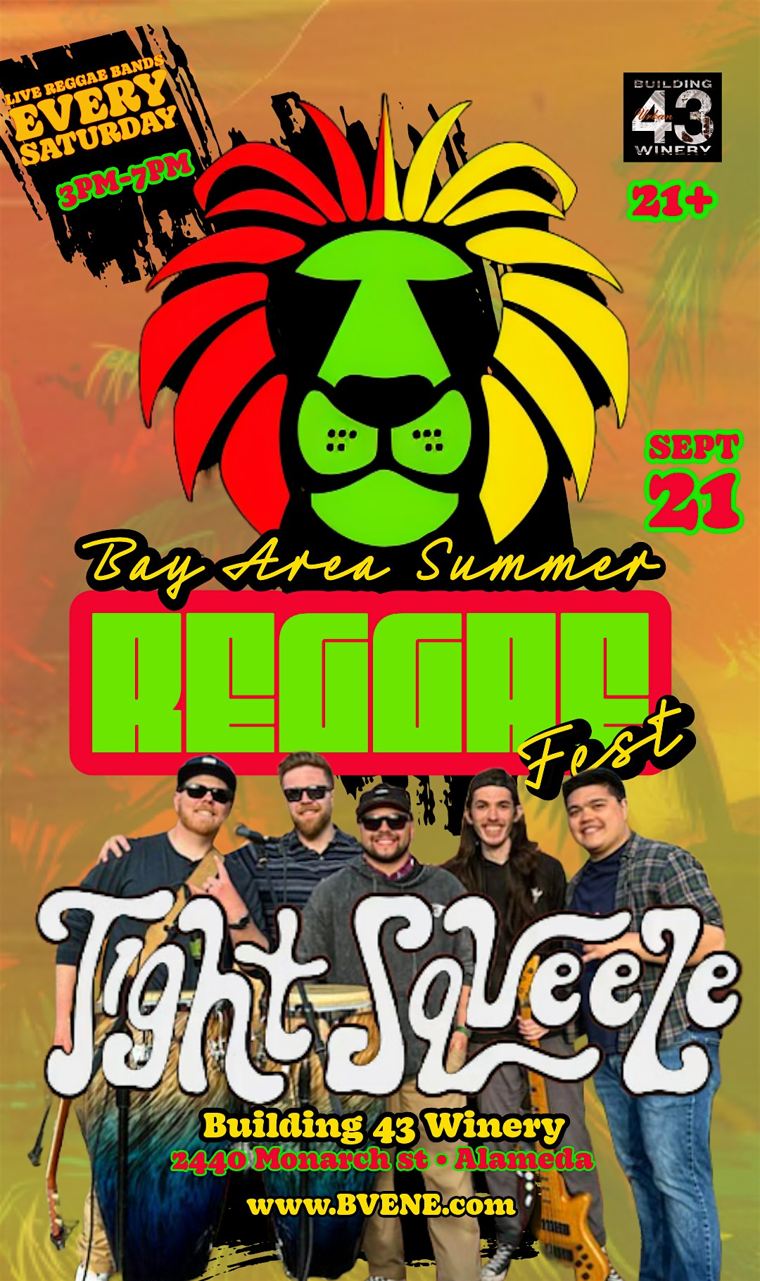 Sept 21 – Tight Squeeze – Reggae by the Bay Saturdays (21+) – Alameda, CA