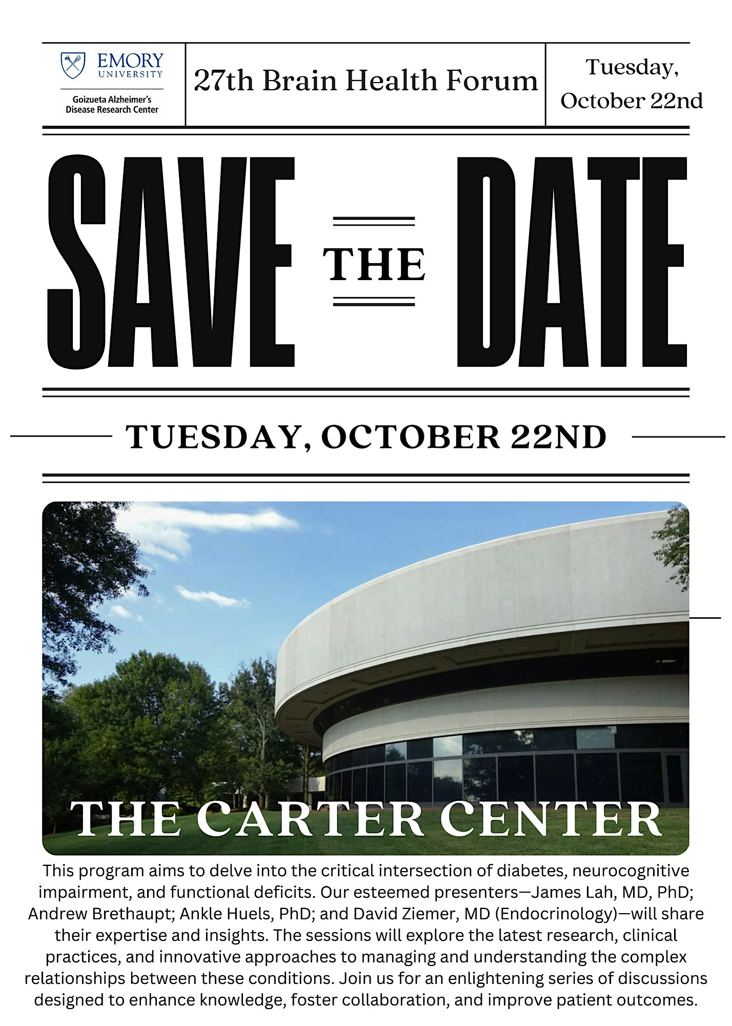 27th Emory Brain Health Forum In-person at the Carter Center – Atlanta, GA