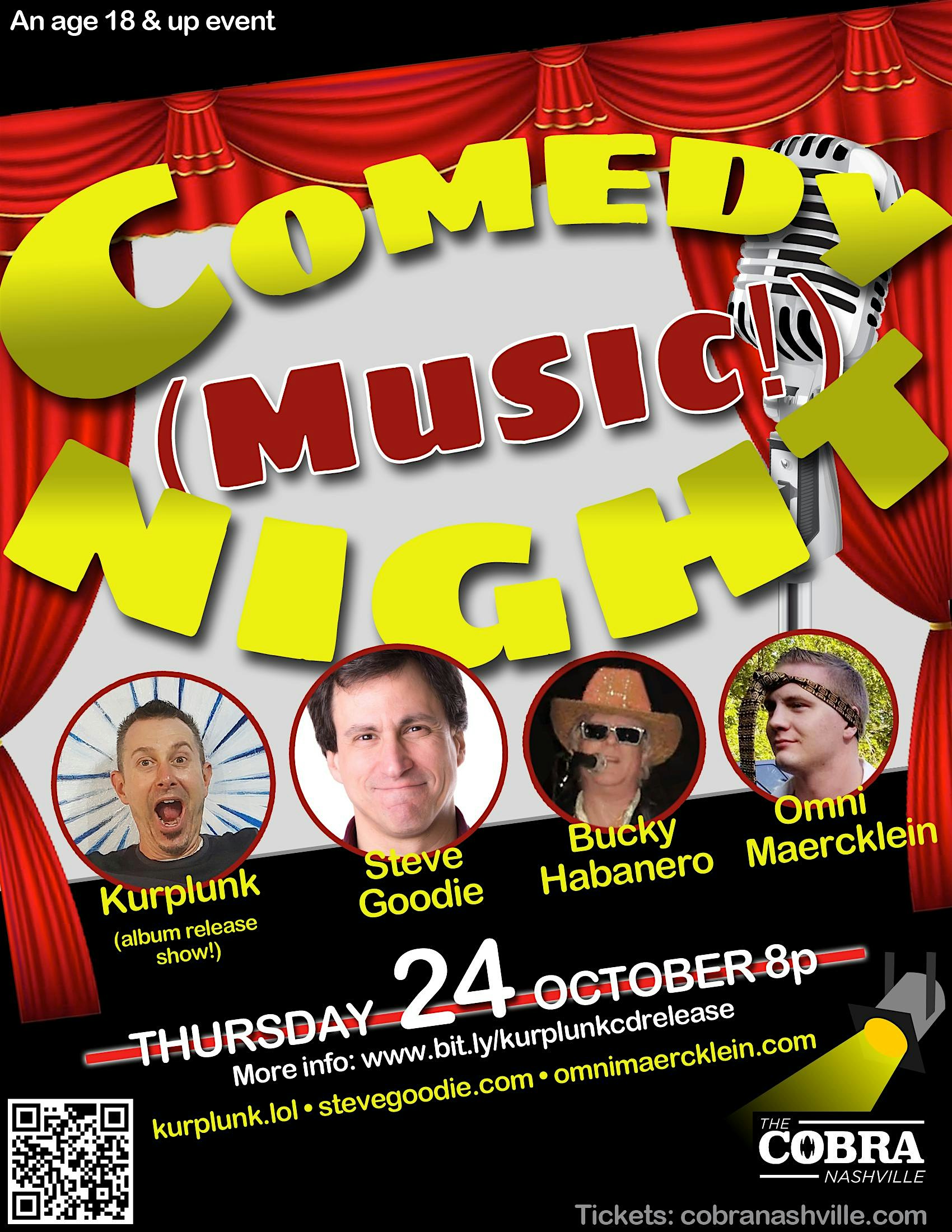 Comedy (Music!) Night Featuring: Kurplunk | Steve Goodie | Bucky Habanero | – Nashville, TN