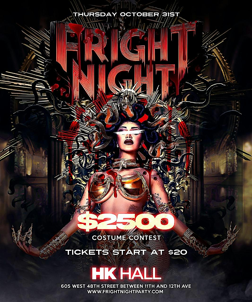 Fright Night Manhattan’s Biggest Halloween Party At Hk Hall – New York, NY