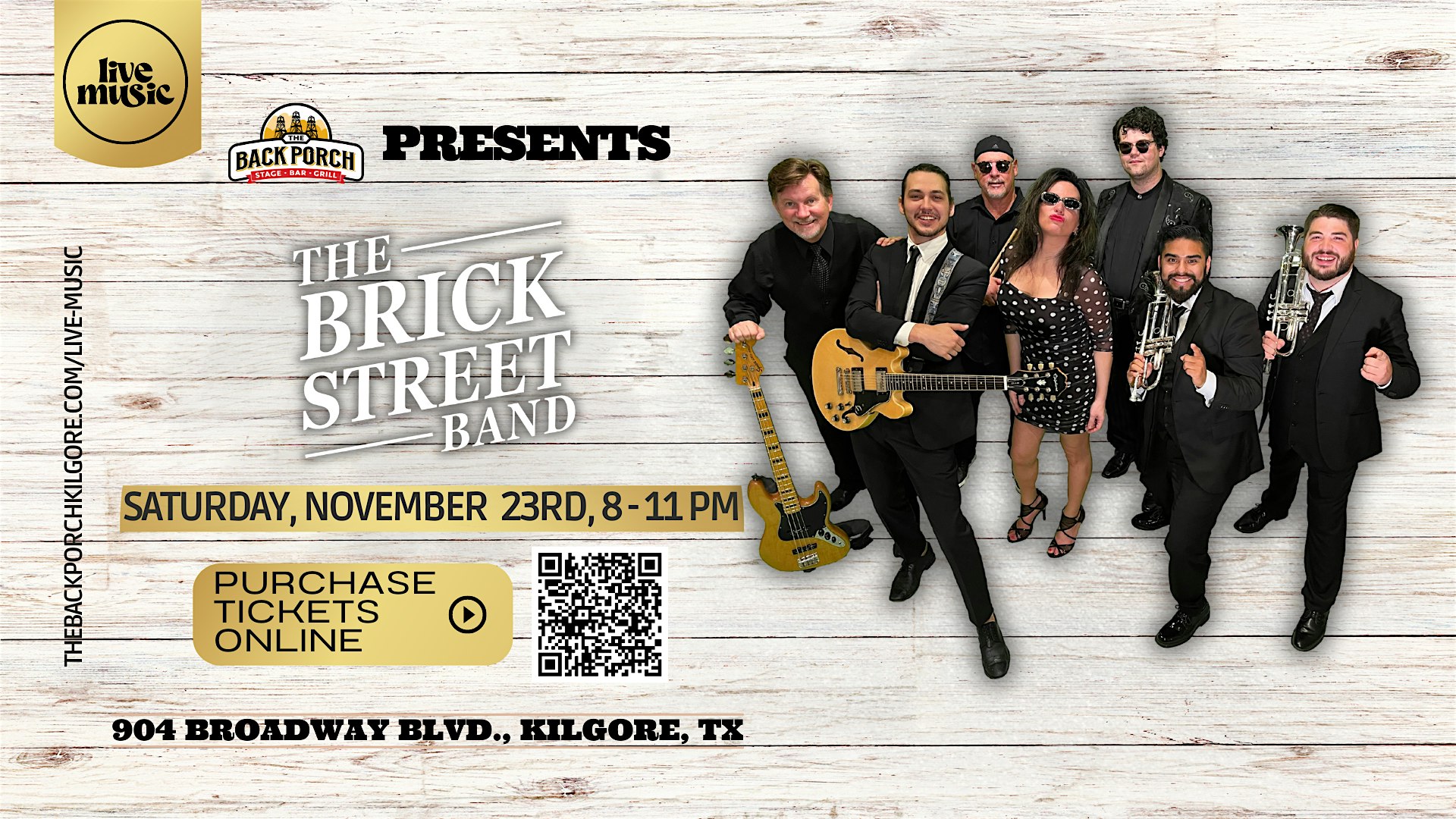 The Brick Street Band performs LIVE at The Back Porch!! – Kilgore, TX