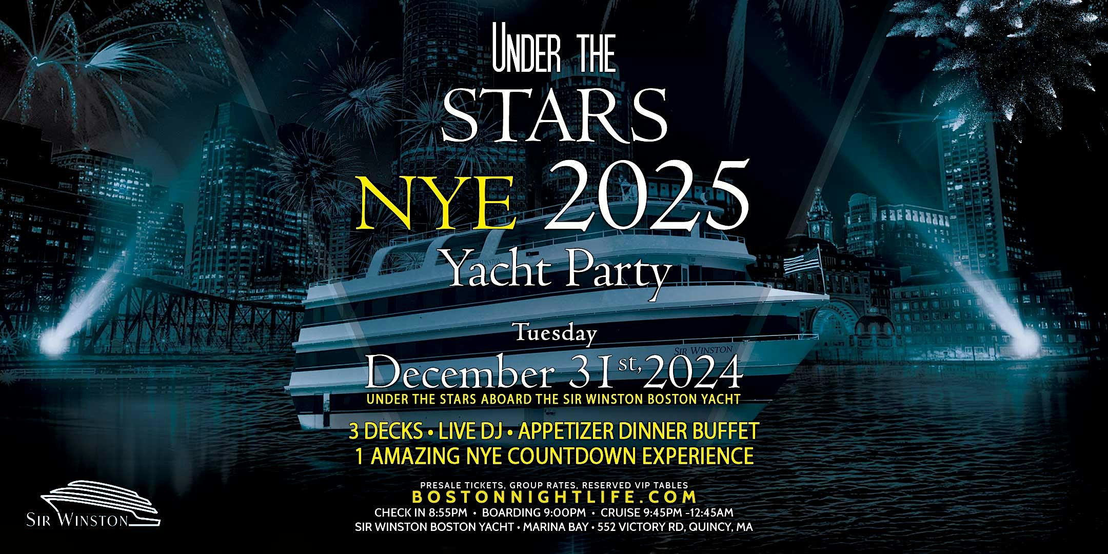 2025 Boston New Year’s Eve Under the Stars | Fireworks Yacht Party Cruise – Quincy, MA