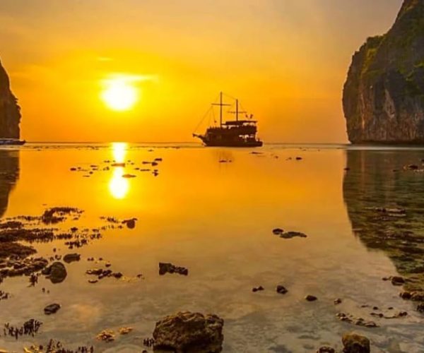 From Phi Phi:Watch sunset at Maya Bay, Planktron and Snorkel – Bamboo Island, Thailand