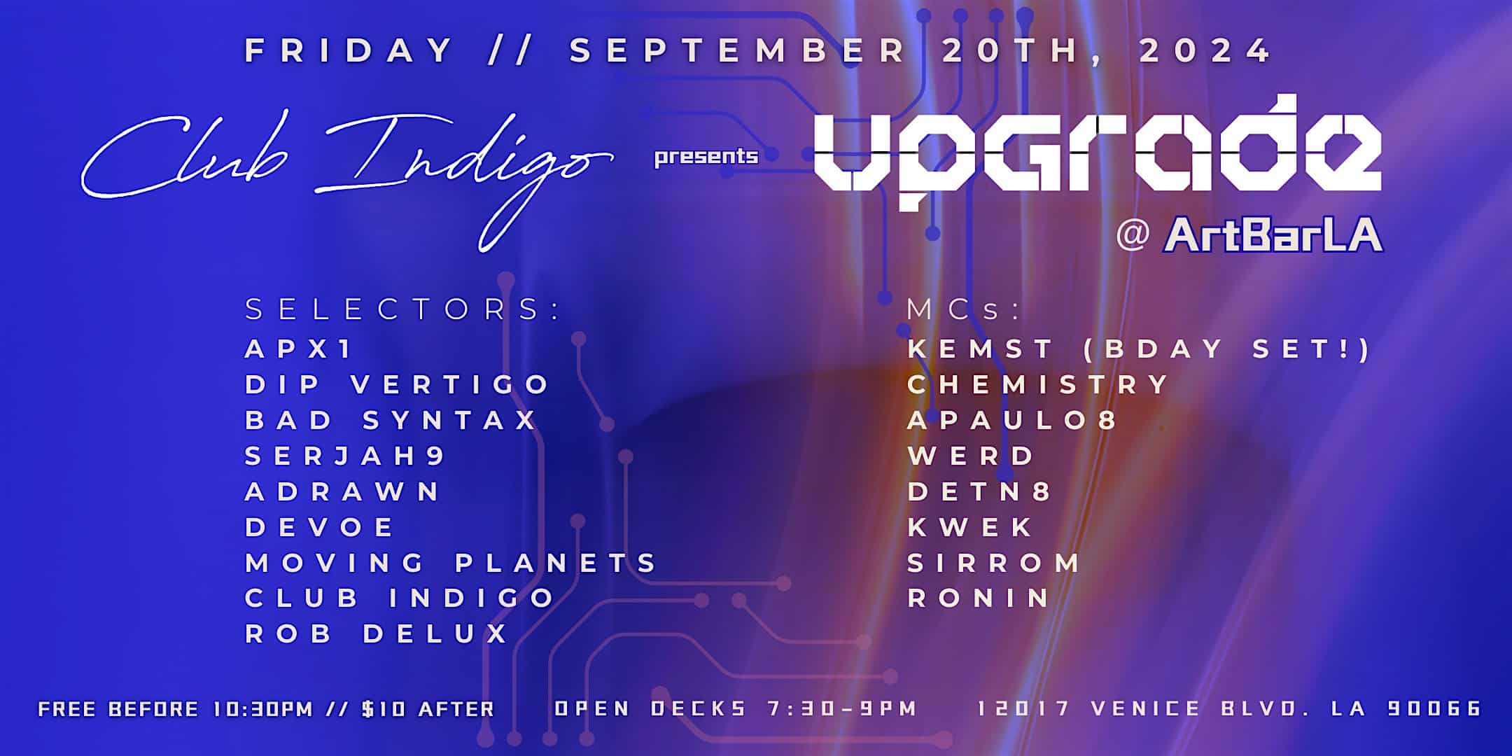 Club Indigo presents Upgrade at ArtBarLA – Los Angeles, CA