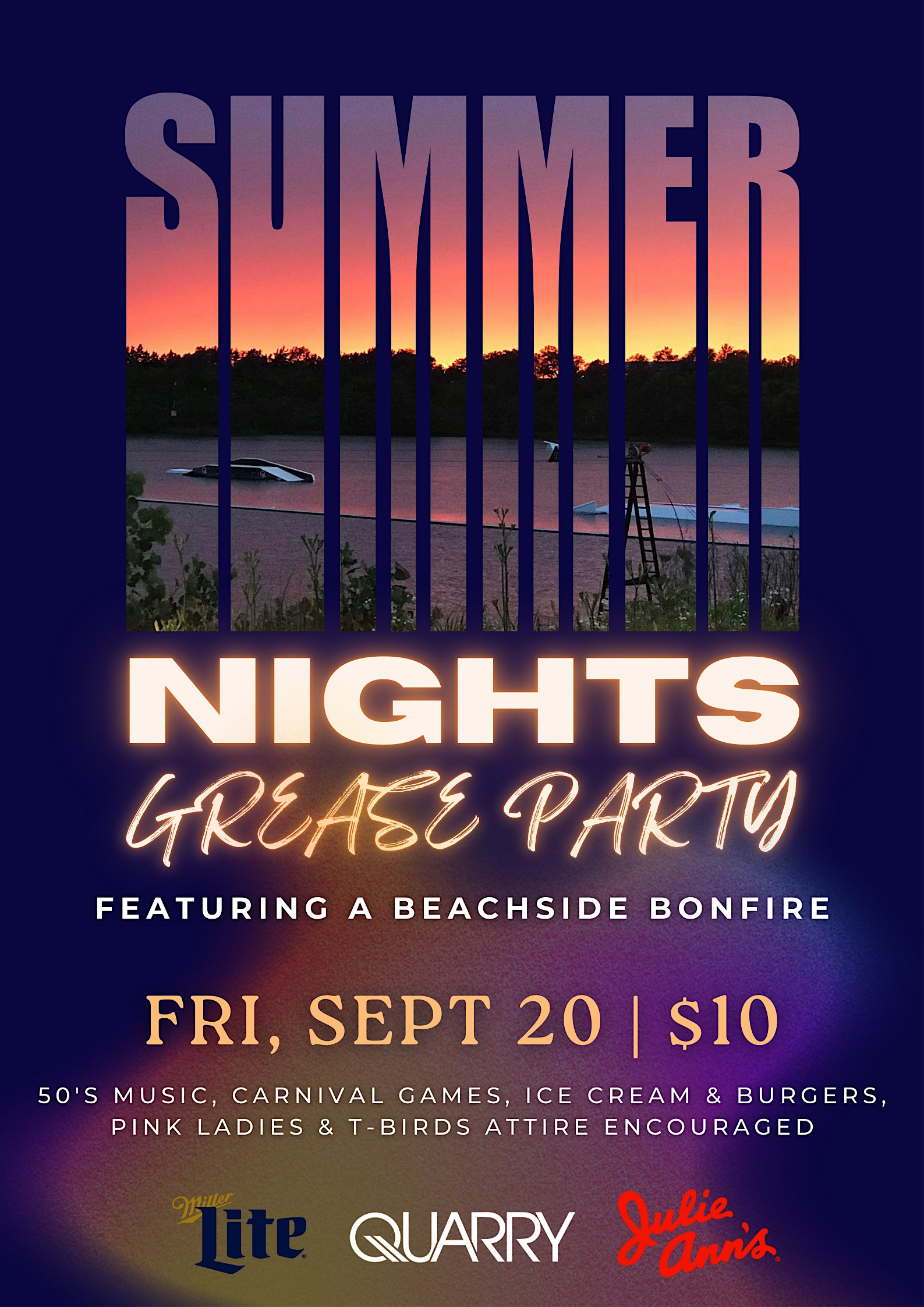 Summer Nights Grease Party w/Beachside Bonfire on the Quarry Patio – Crystal Lake, IL