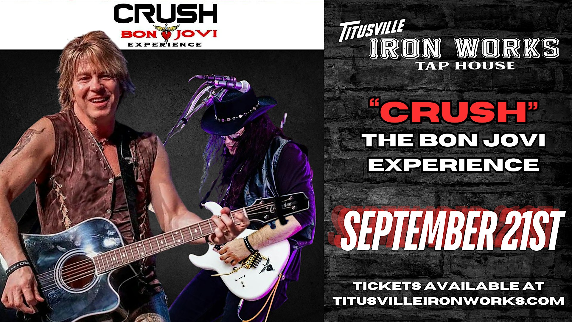 “Crush – The Bon Jovi Experience” at TIW on Saturday, September 21st. – Titusville, PA