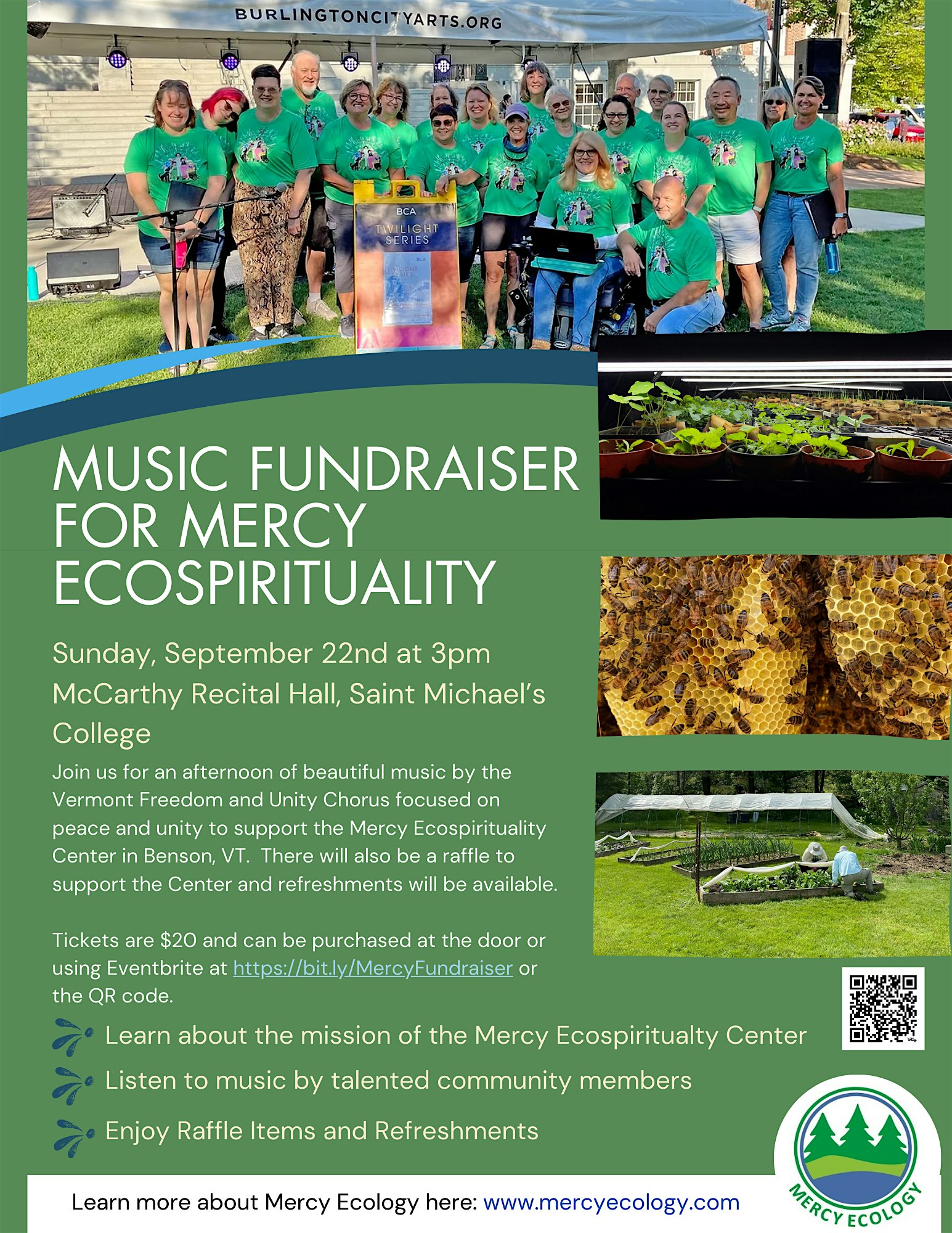 Music Fundraiser for Mercy EcoSpirituality Center at McCarthy Recital Hall – Colchester, VT