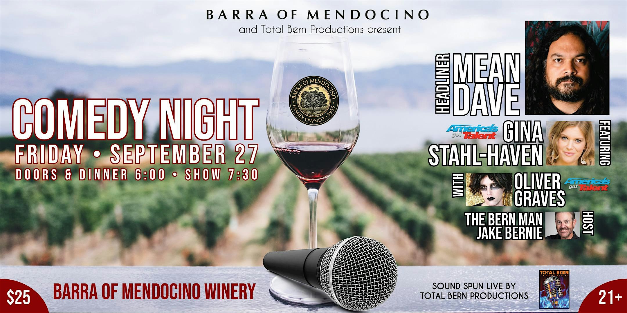 Comedy Night at Barra of Mendocino Under the Stars – Redwood Valley, CA