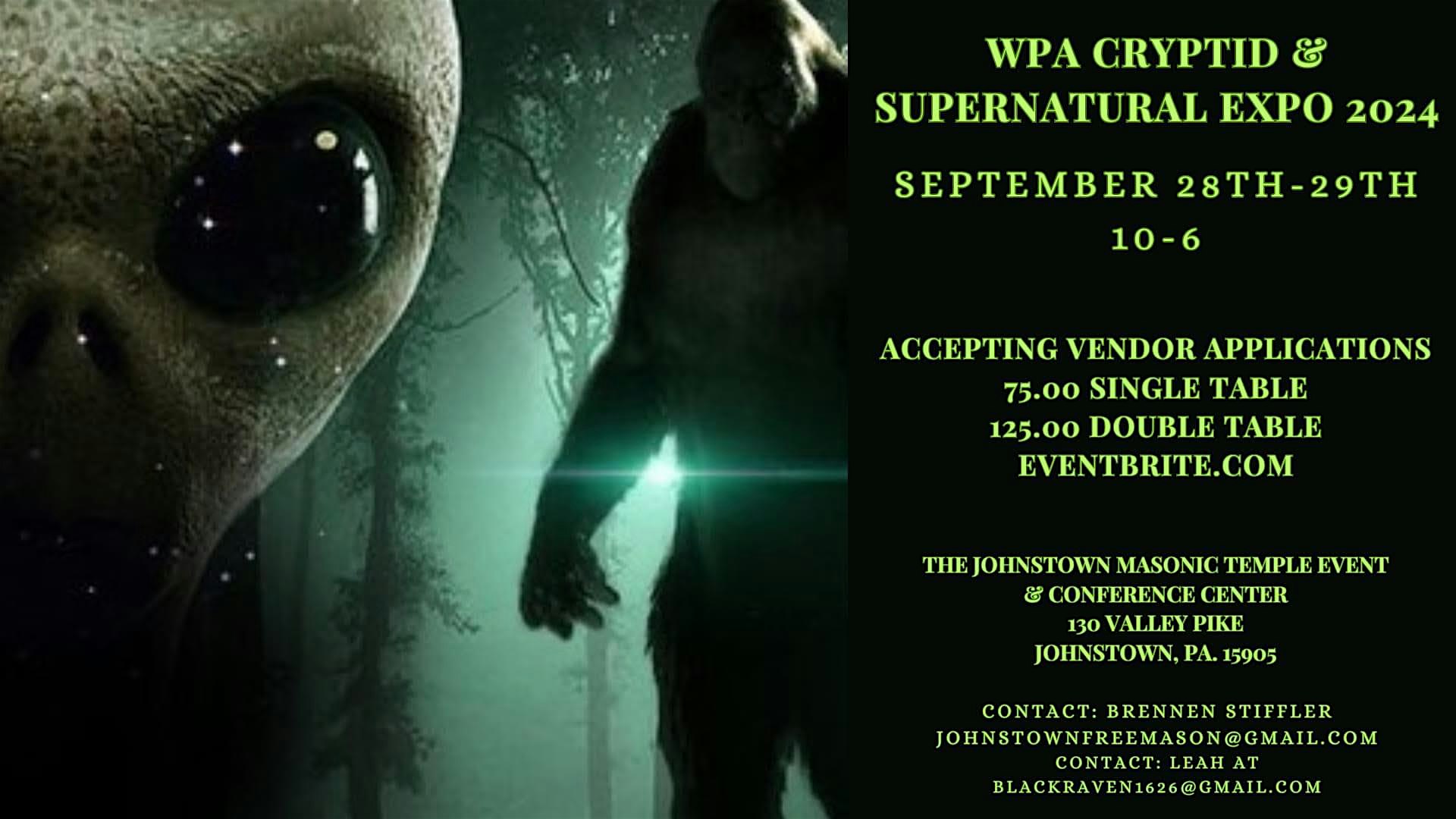 WPA Cryptid and Supernatural Expo 2024 Vendor Tables – Johnstown, PA