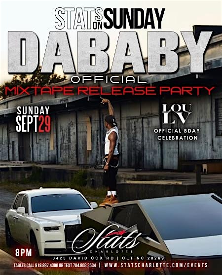 STATS on SUNDAY | DA BABY ALBUM RELEASE | Sept 29 @ STATS Charlotte – Charlotte, NC