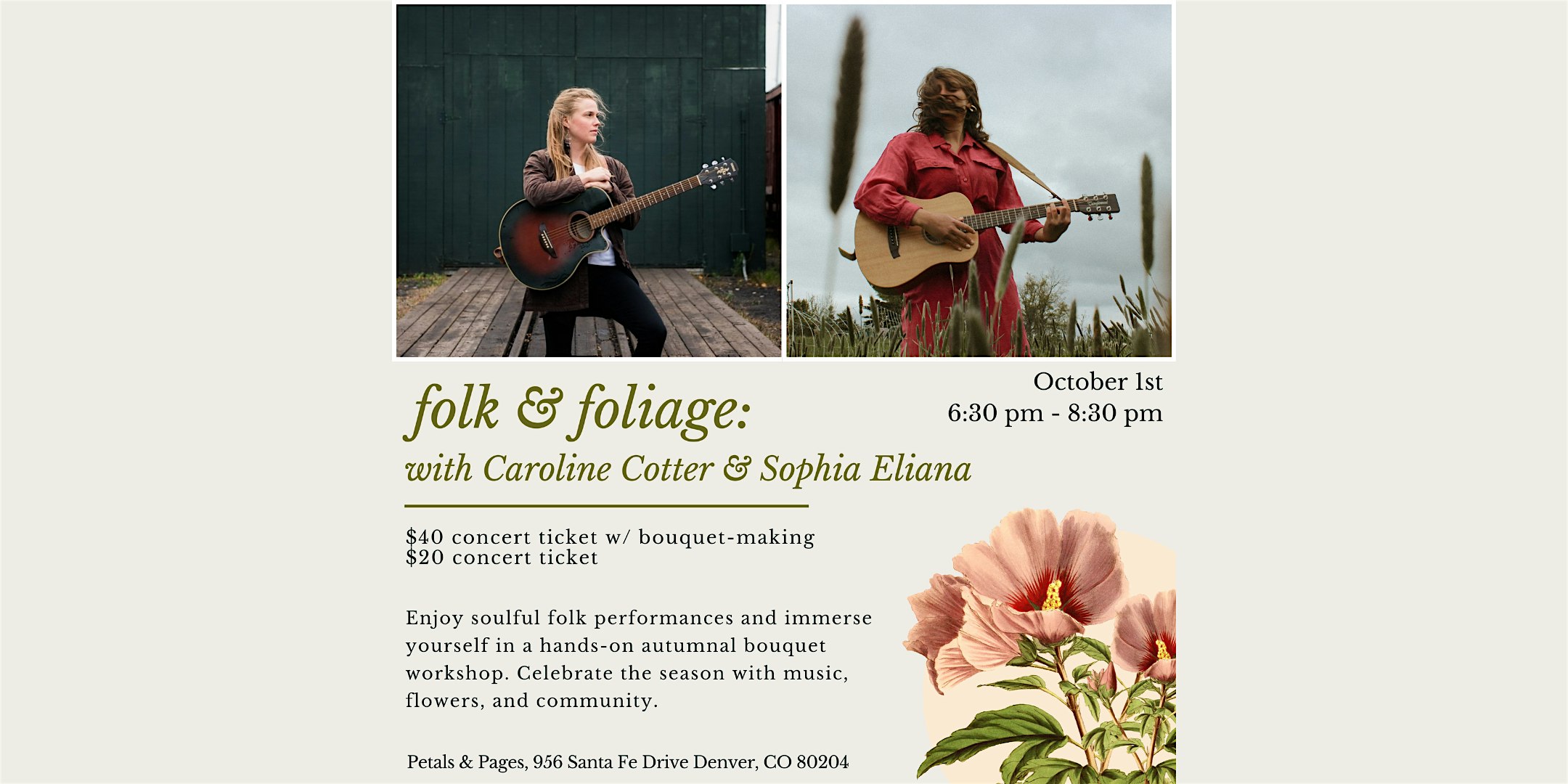 Folk & Foliage: Concert and bouquet-making at Petals & Pages – Denver, CO