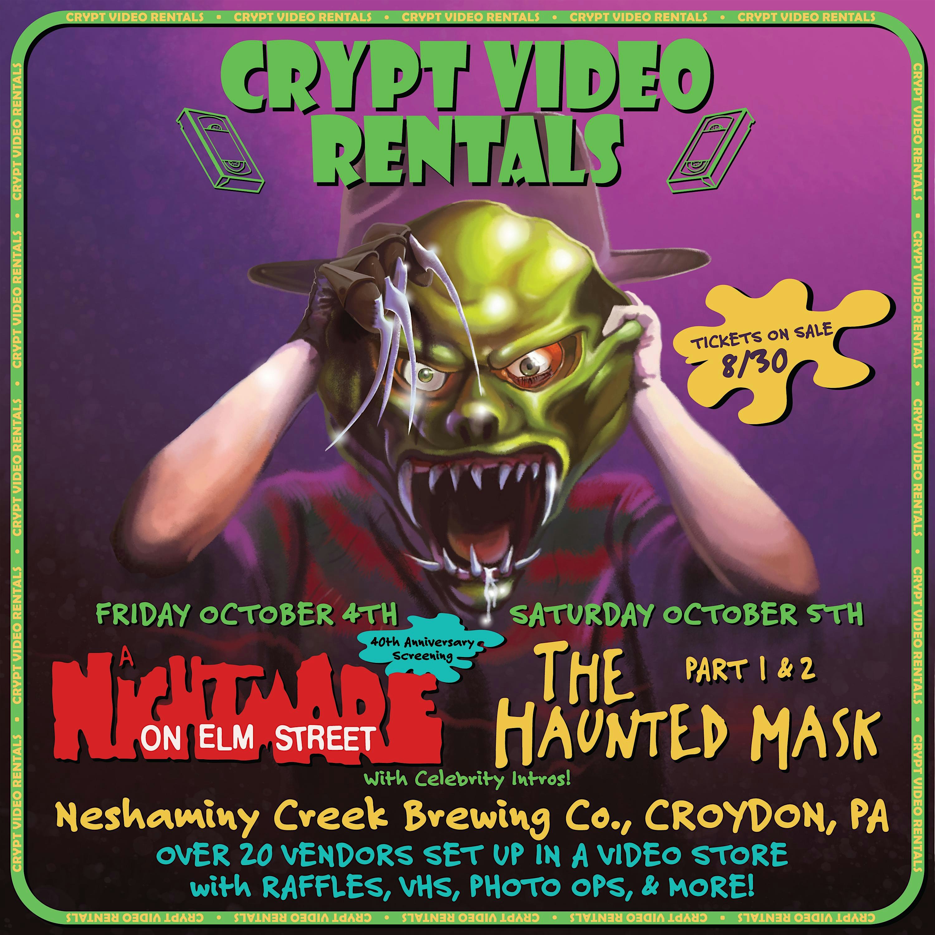 CRYPT VIDEO RENTALS at Neshaminy Creek Brewing-10/4 and 10/5 – Croydon, PA