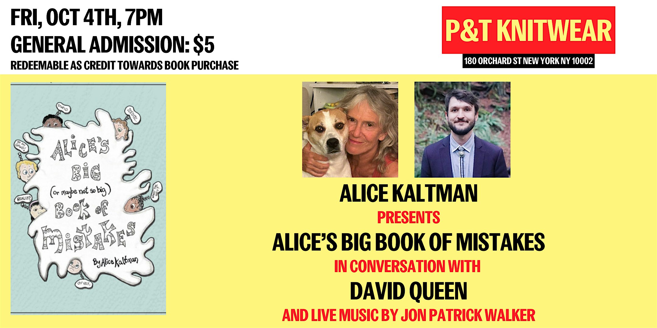 Alice Kaltman presents Alice’s Big Book of Mistakes, with Special Guests – New York, NY