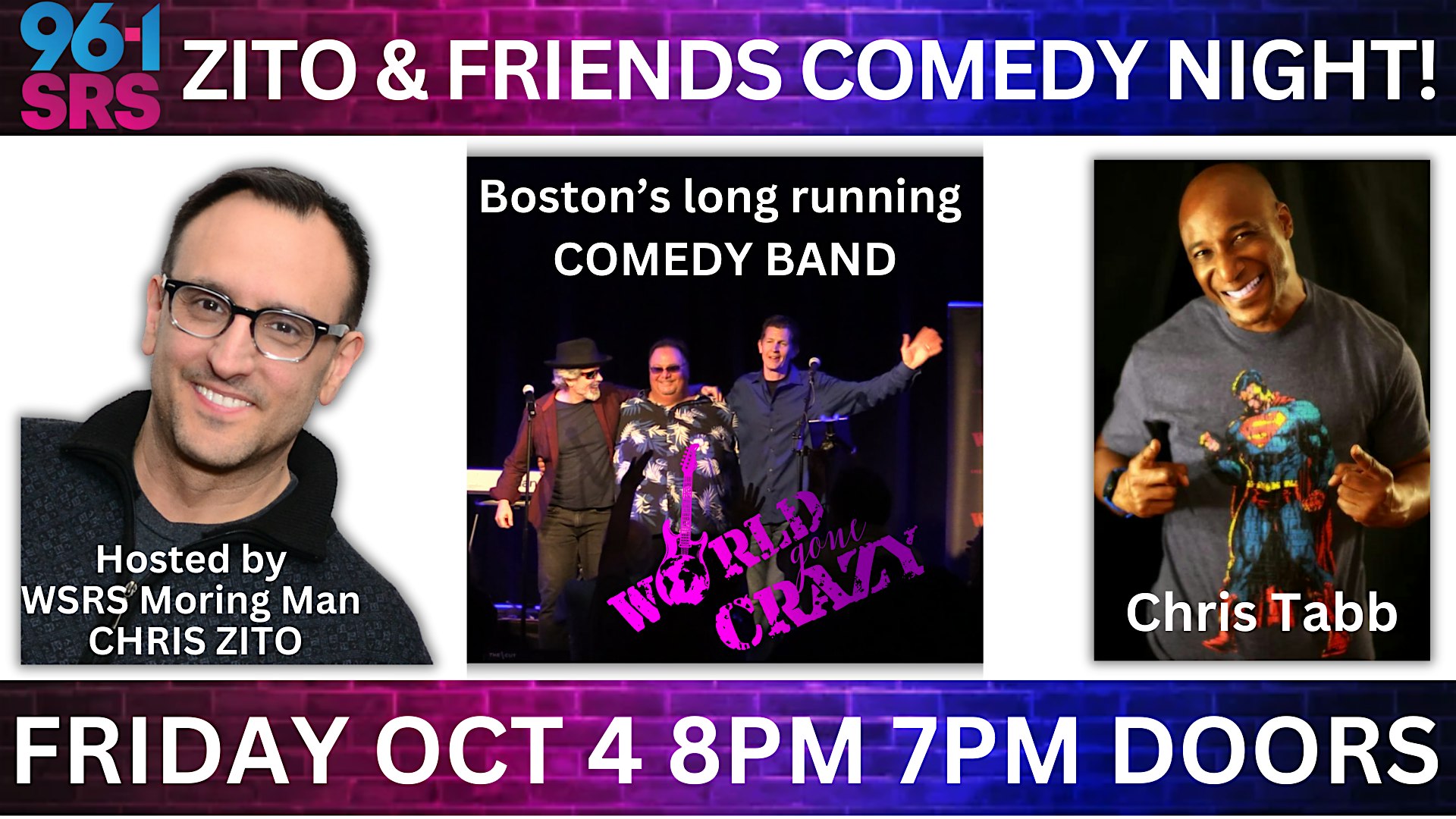 WSRS COMEDY NIGHT with ZITO & FRIENDS Live at OFF THE RAILS! – Worcester, MA