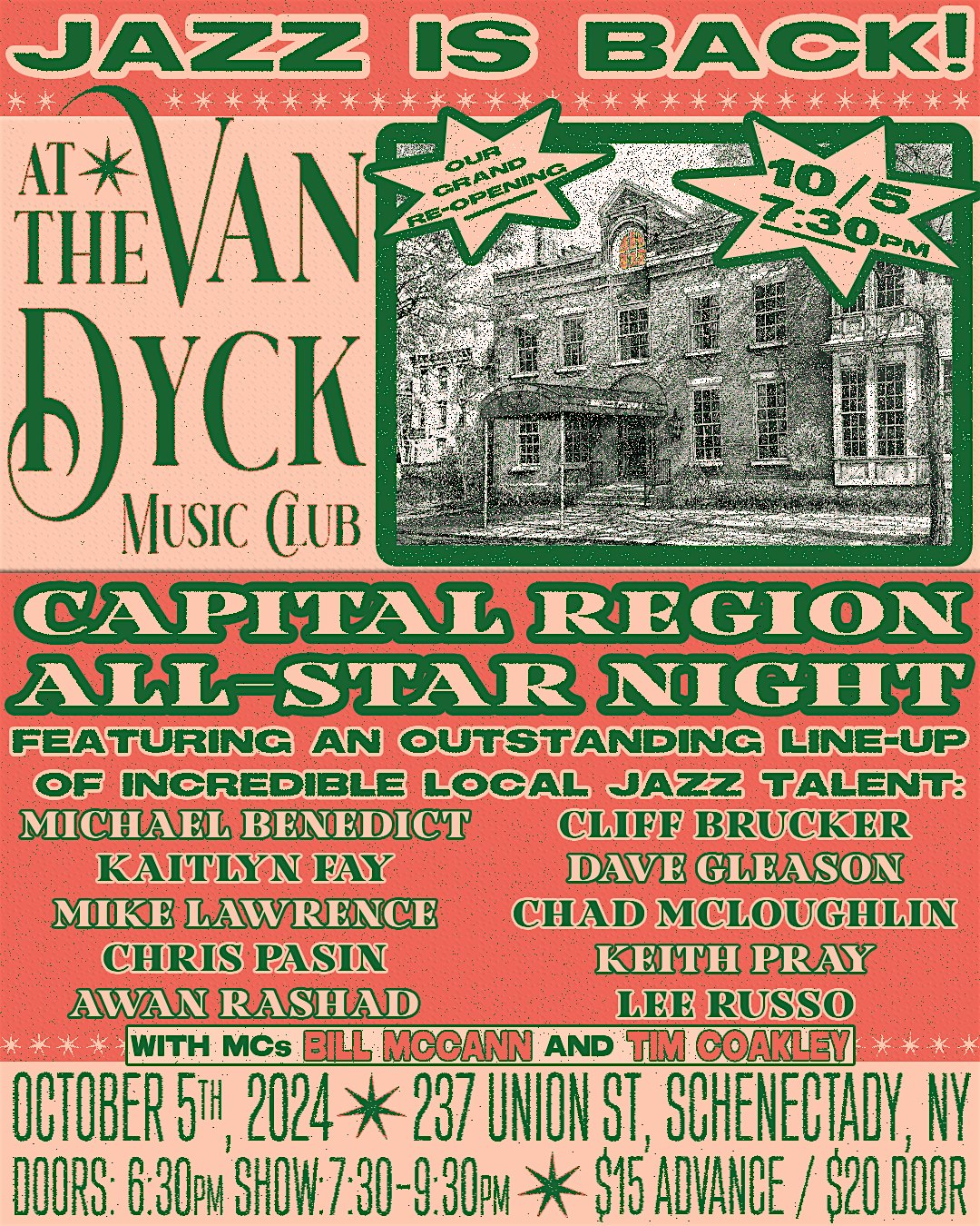 JAZZ IS BACK! – Capital Region All-Star Night at the Van Dyck – Schenectady, NY