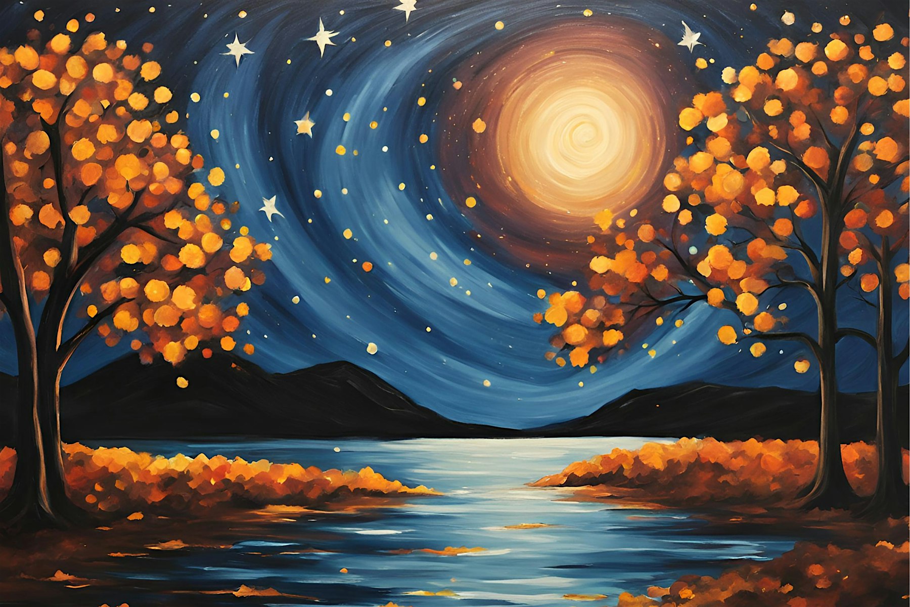 Adult Paint Parties at Bend Wine Bar – Moonlit Fall – Bend, OR