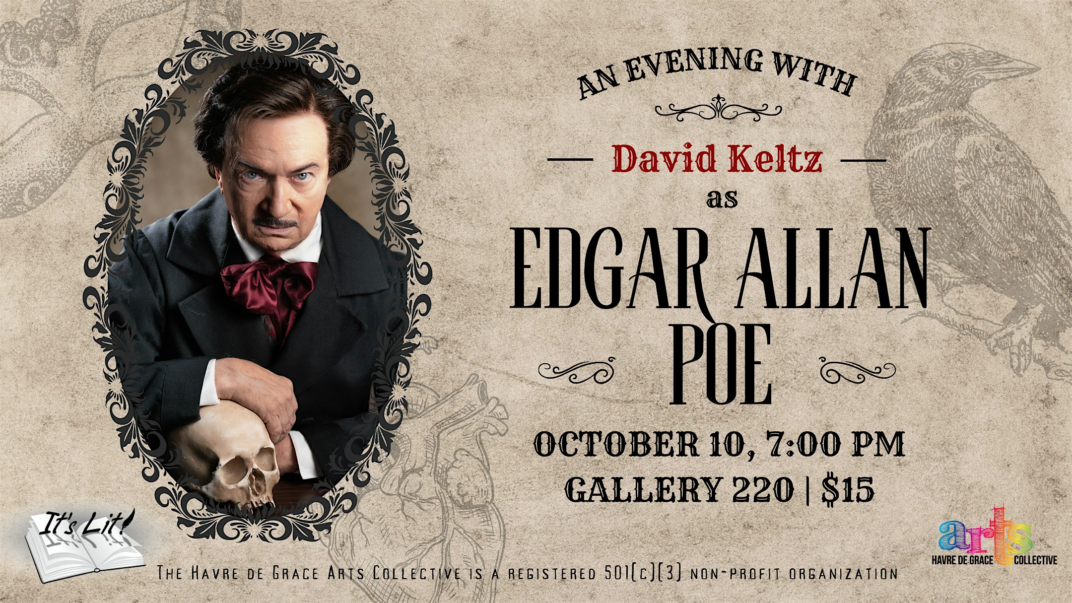 It’s LIT! Thursdays – David Keltz as Edgar Allan Poe – Havre de Grace, MD