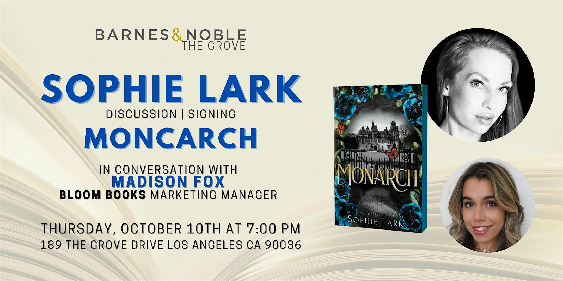 Sophie Lark discusses and signs MONARCH at B&N The Grove – Los Angeles, CA