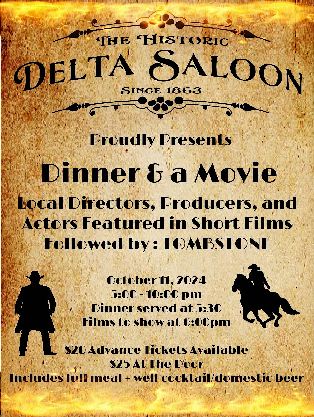 Dinner and a Movie at The HISTORIC DELTA SALOON – Virginia City, NV