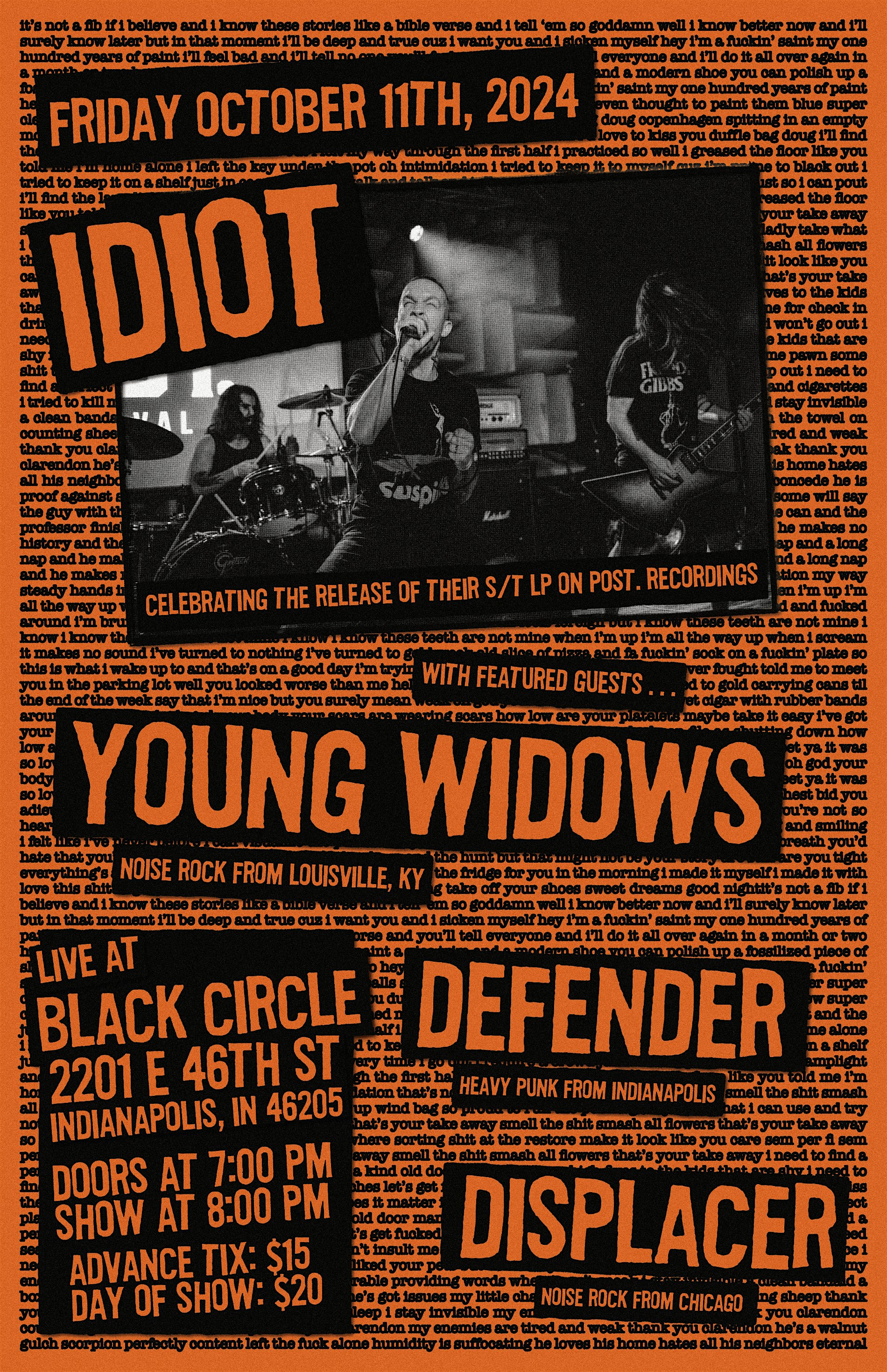 IDIOT Record Release Show w/ Young Widows, Defender, Displacer – Indianapolis, IN