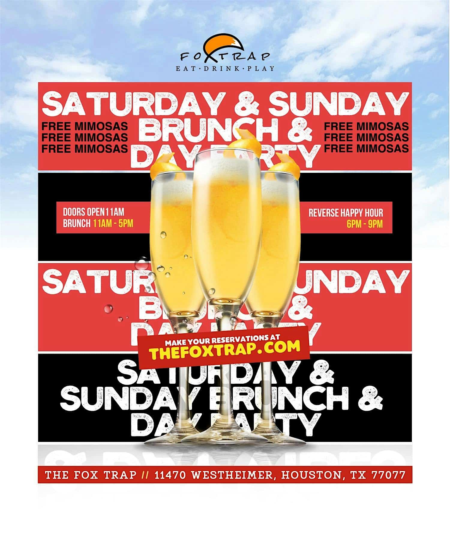 Free Mimosas Saturday Brunch @ Fox Trap | Happy Hour | Hookah| Pool Tables – Houston, TX