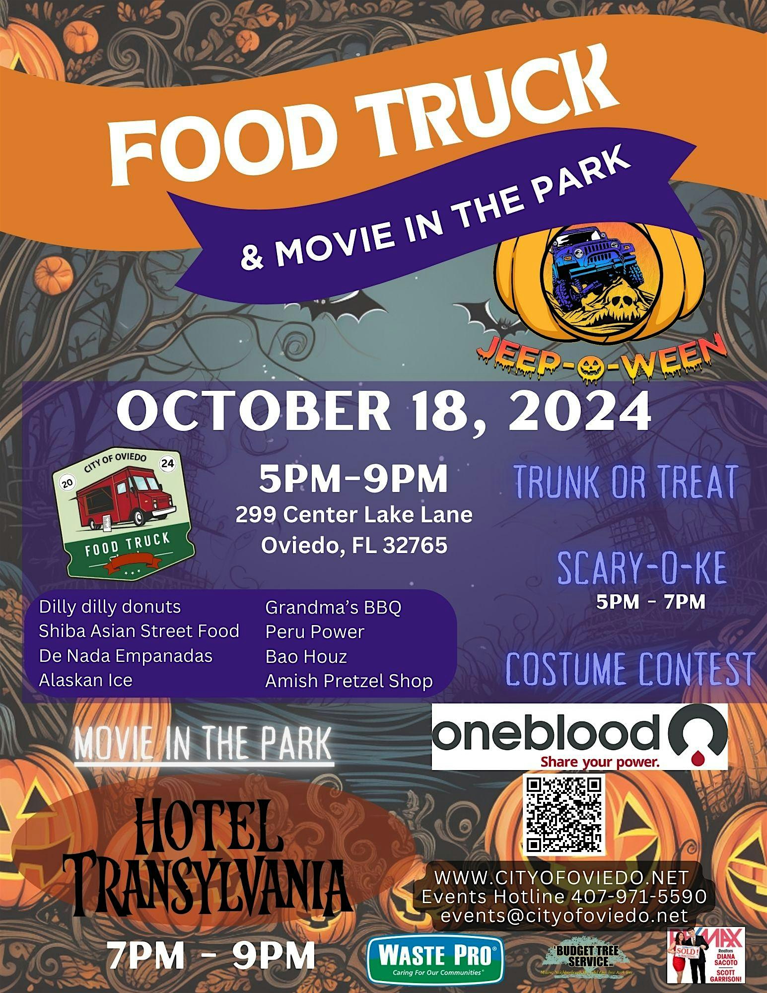 October Food Truck & Movie Night in The Park: Hotel Transylvania – Oviedo, FL