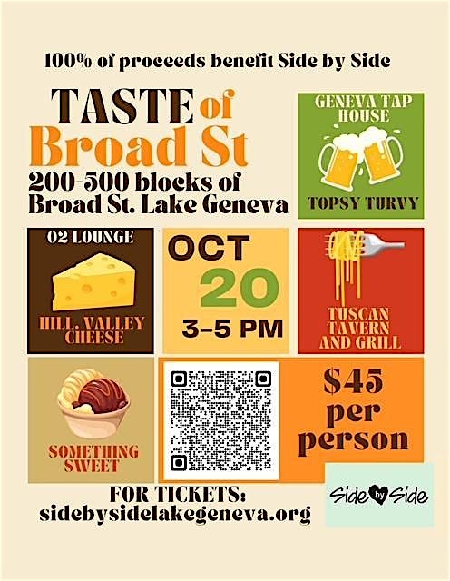 Taste of Broad Street – Lake Geneva WI, Fundraiser to Benefit Side by Side – Lake Geneva, WI