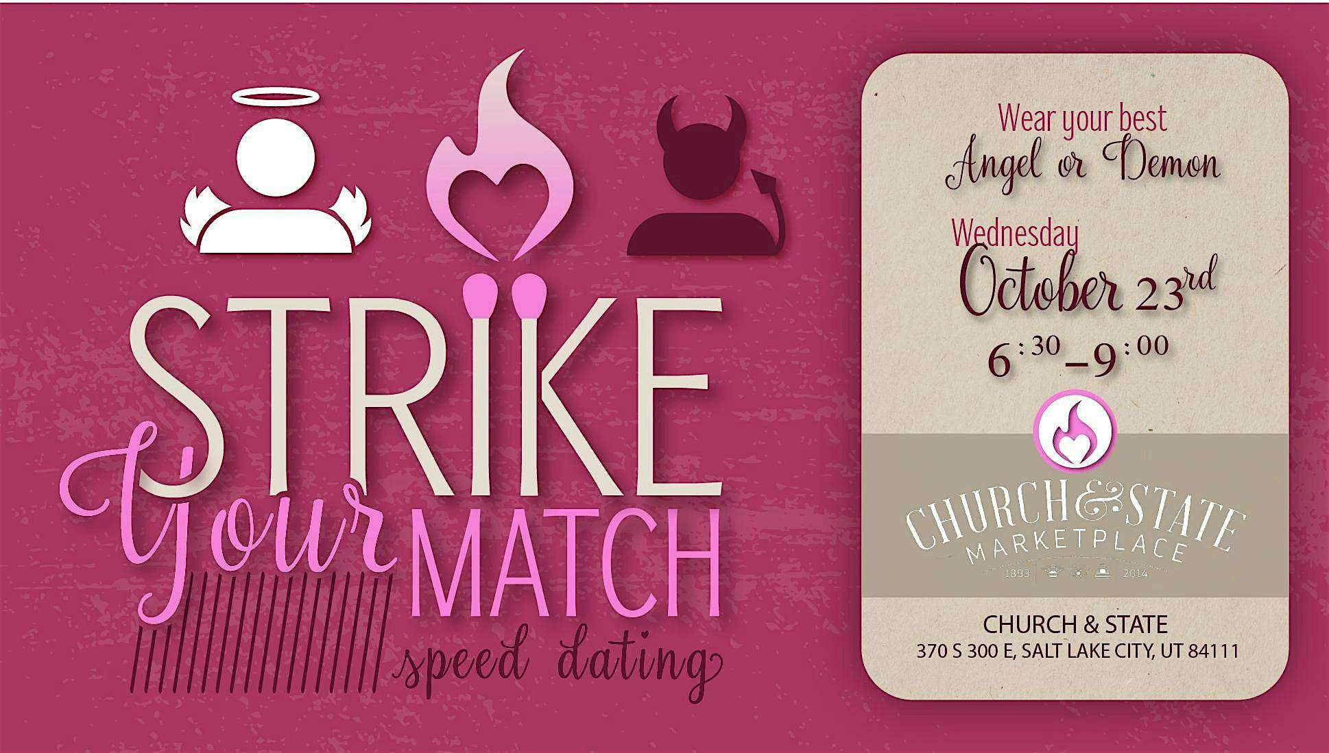 Strike your Match Speed Dating – Angels & Demons theme (28-40 age group) – Salt Lake City, UT