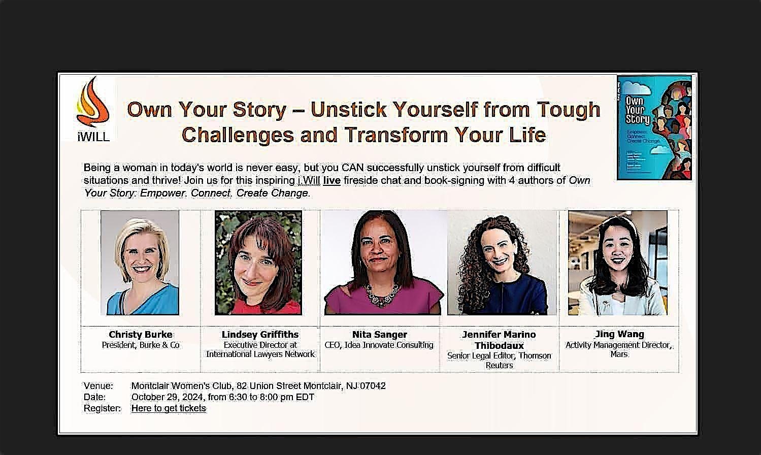 Own Your Story -Unstick Yourself from Tough Challenges, Transform Your Life – Montclair, NJ