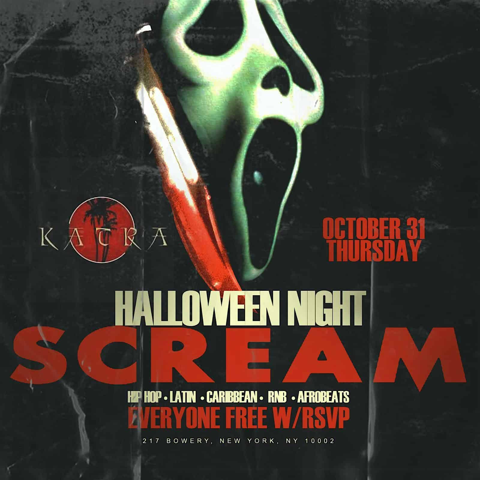 Scream Halloween Costume Party @ Katra: Everyone Free Entry with RSVP – New York, NY