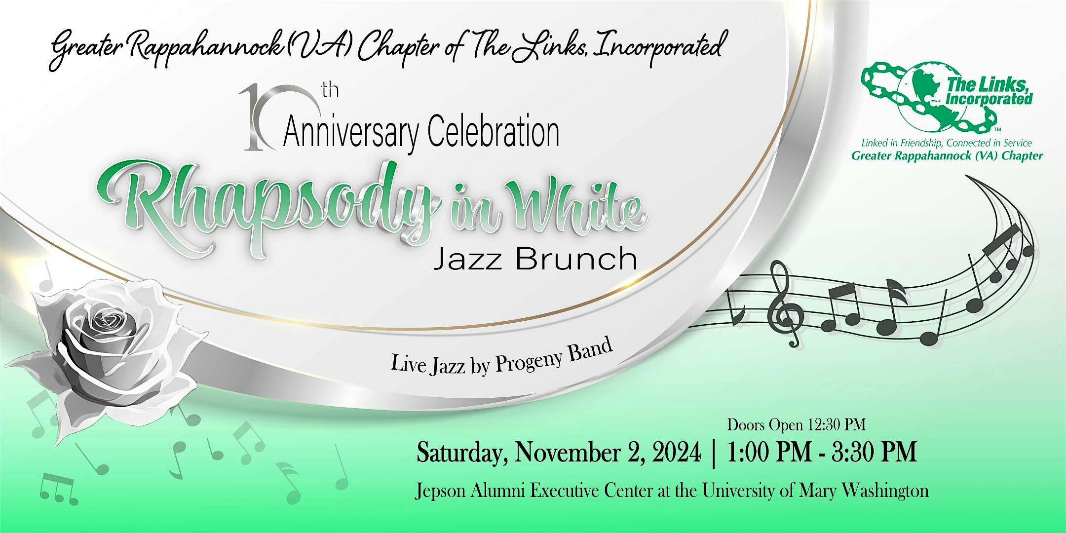 GRVA 10th Anniversary Celebration – Rhapsody in White Jazz Brunch – Fredericksburg, VA