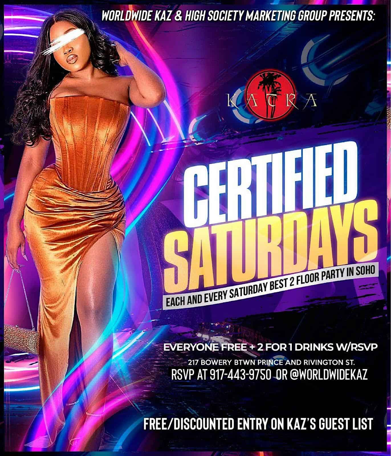 FREE ENTRY & FREE DRINKS at Certified Saturdays at Katra Lounge – New York, NY