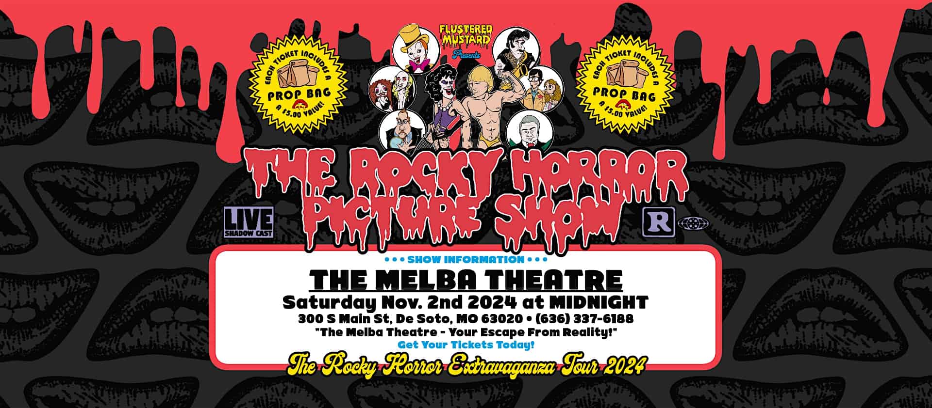 ROCKY HORROR at the MELBA THEATRE – Saturday 11/2/24 – De Soto, MO