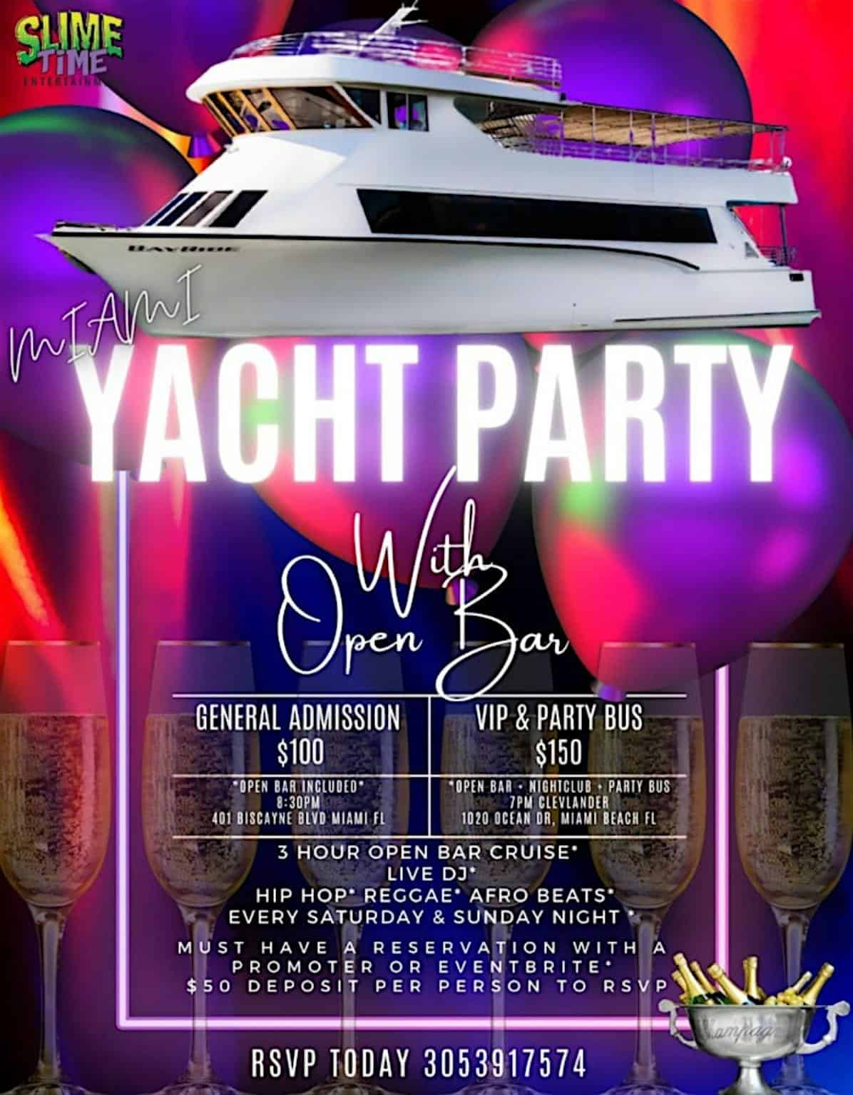 FREE LIQUOR/OPEN BAR YACHT PARTY – Miami Beach, FL