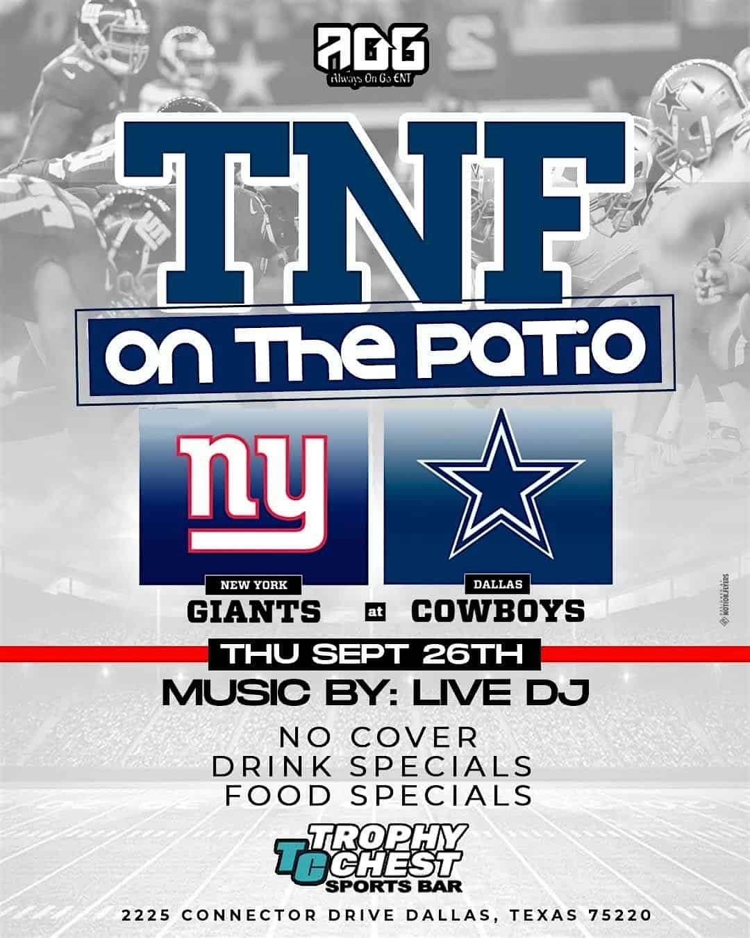 THURSDAY NIGHT FOOTBALL ON THE PATIO + TOXIC THURSDAY @ TROPHY CHEST – Dallas, TX