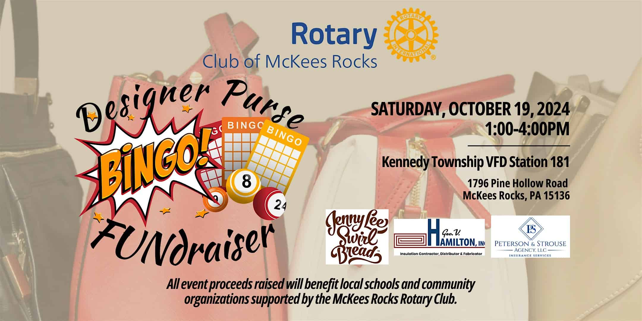 2024 Designer Purse Bingo FUNdraiser Hosted by McKees Rocks Rotary – McKees Rocks, PA