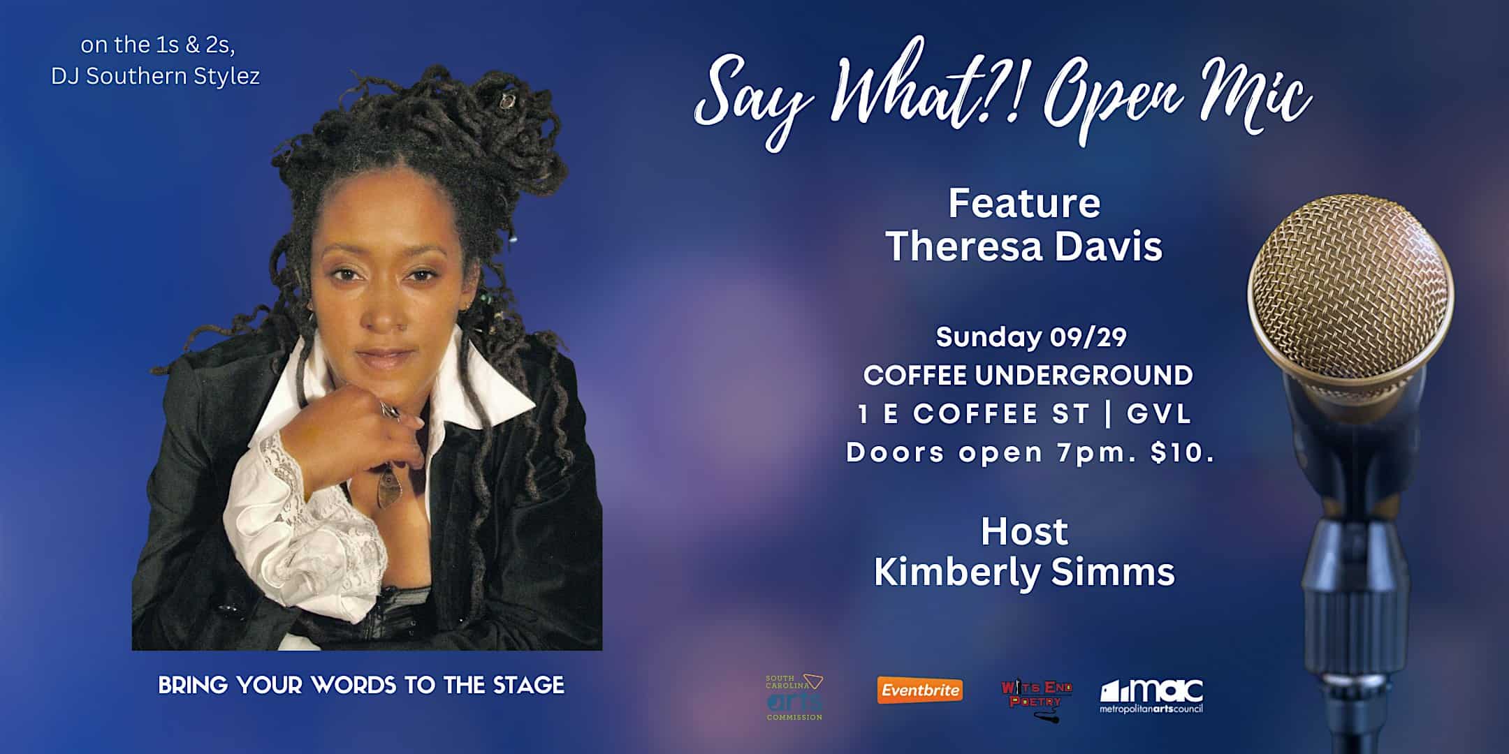 Theresa Davis, Rockstar Poet, at Coffee Underground – Greenville, SC