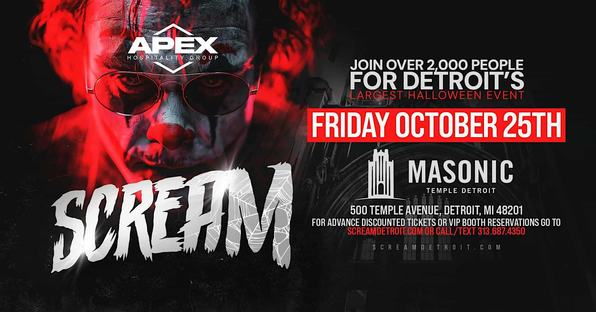 Scream at The Masonic Temple on Friday, October 25th! – Detroit, MI