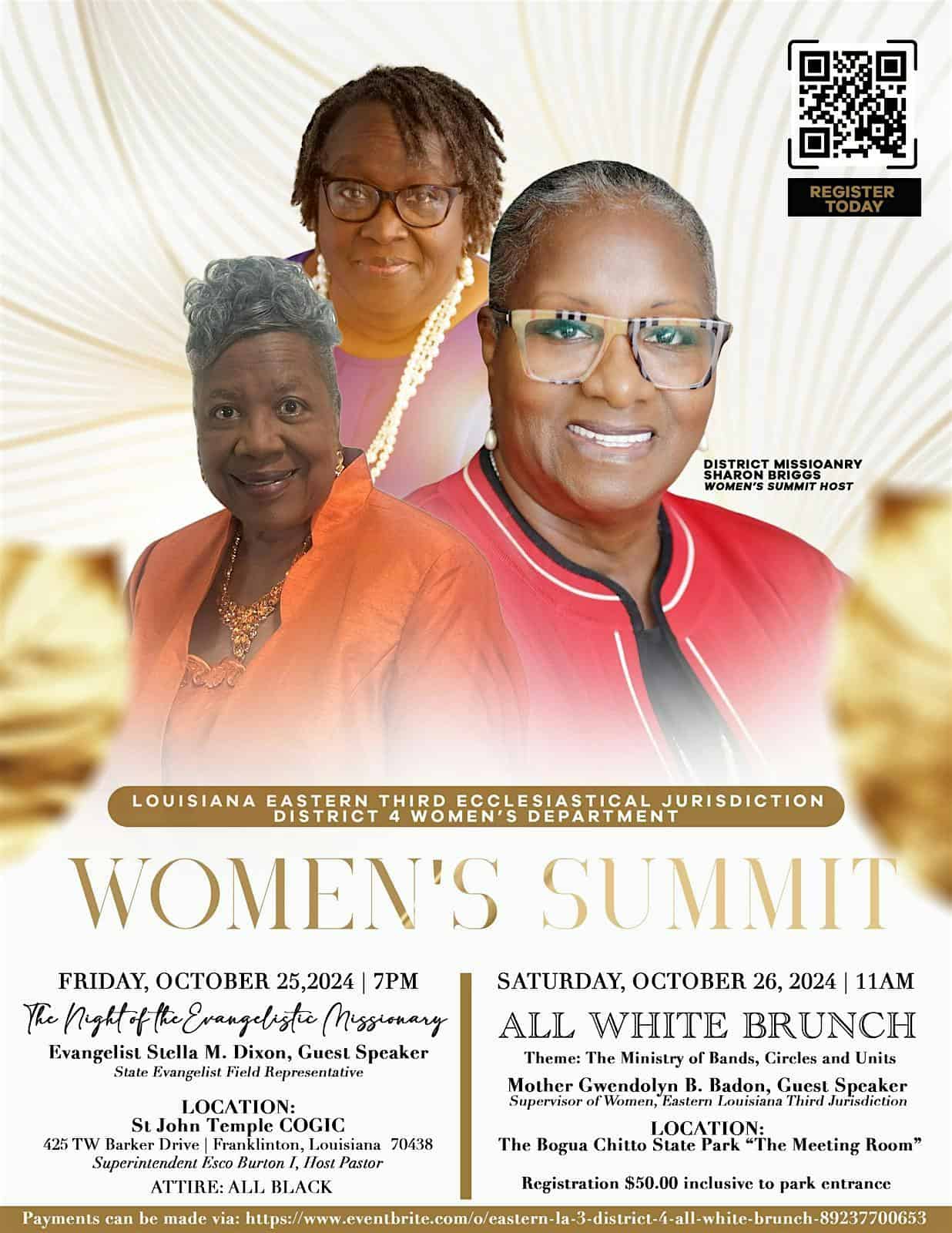 Eastern Louisiana Third Jurisdiction District 4 Women’s Summit ALL WHITE BRUNCH 2024 – Franklinton, LA