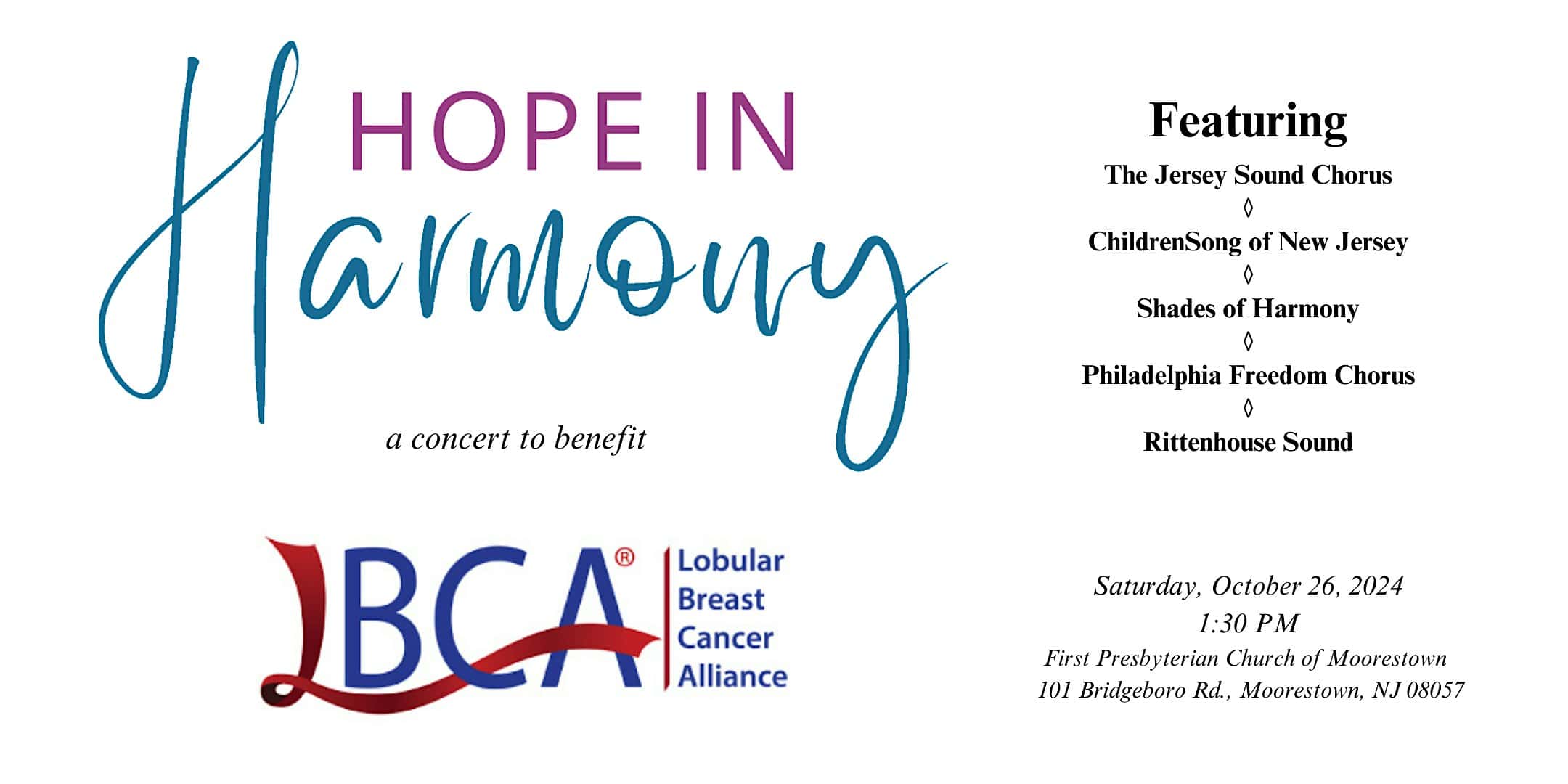 Hope In Harmony ~ A Concert to Benefit the Lobular Breast Cancer Alliance – Moorestown, NJ