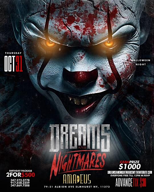 DREAMS AND NIGHTMARE! THE OFFICIAL HALLOWEEN COSTUME PARTY AT AMADEUS – Queens, NY