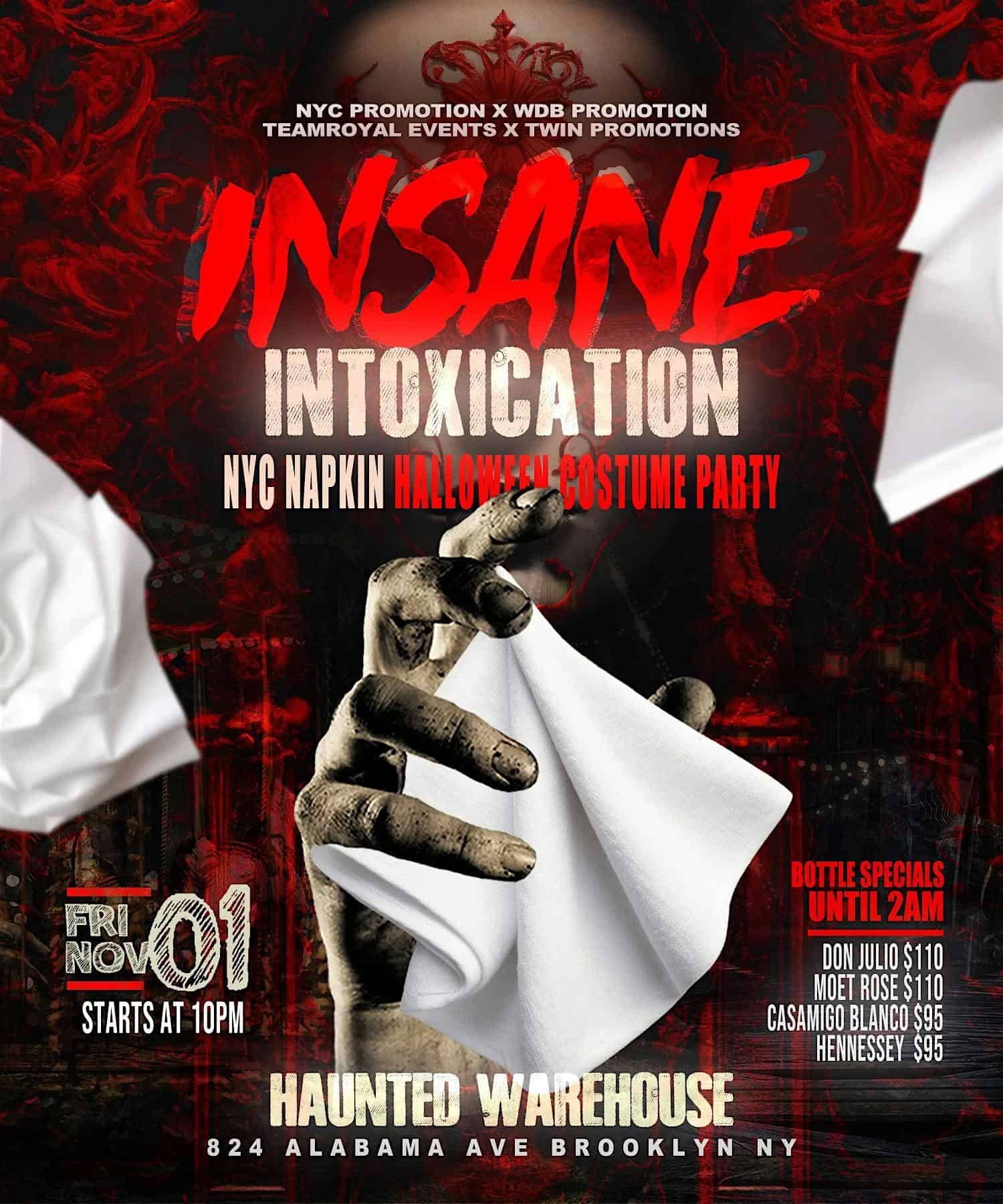 INSANE INTOXICATION NYC NAPKIN HALLOWEEN EXPERIENCE – Brooklyn, NY