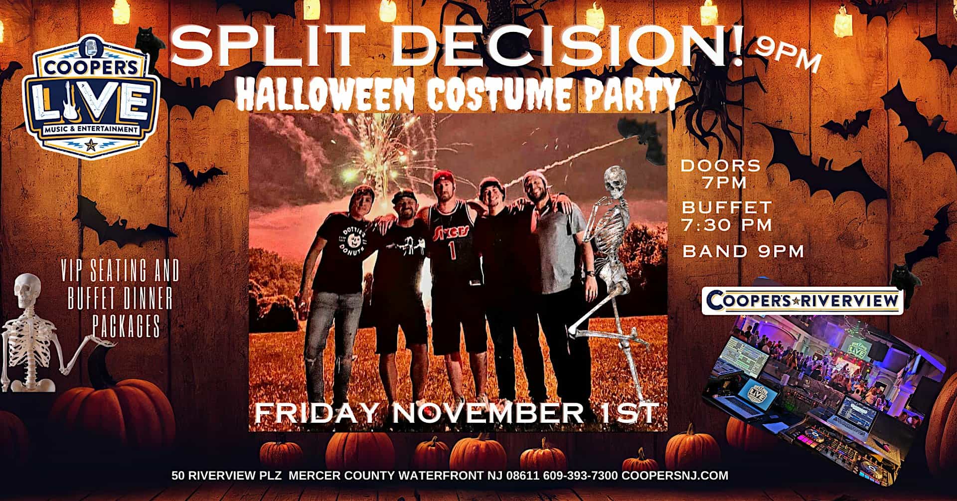 Split Decision Band Halloween Party At Cooper’s Riverview! Dinner and Show – Trenton, NJ