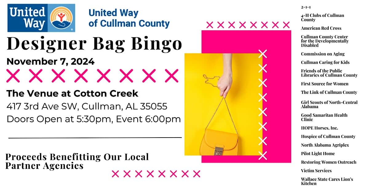 United Way of Cullman County Designer Bag Bingo – Cullman, AL