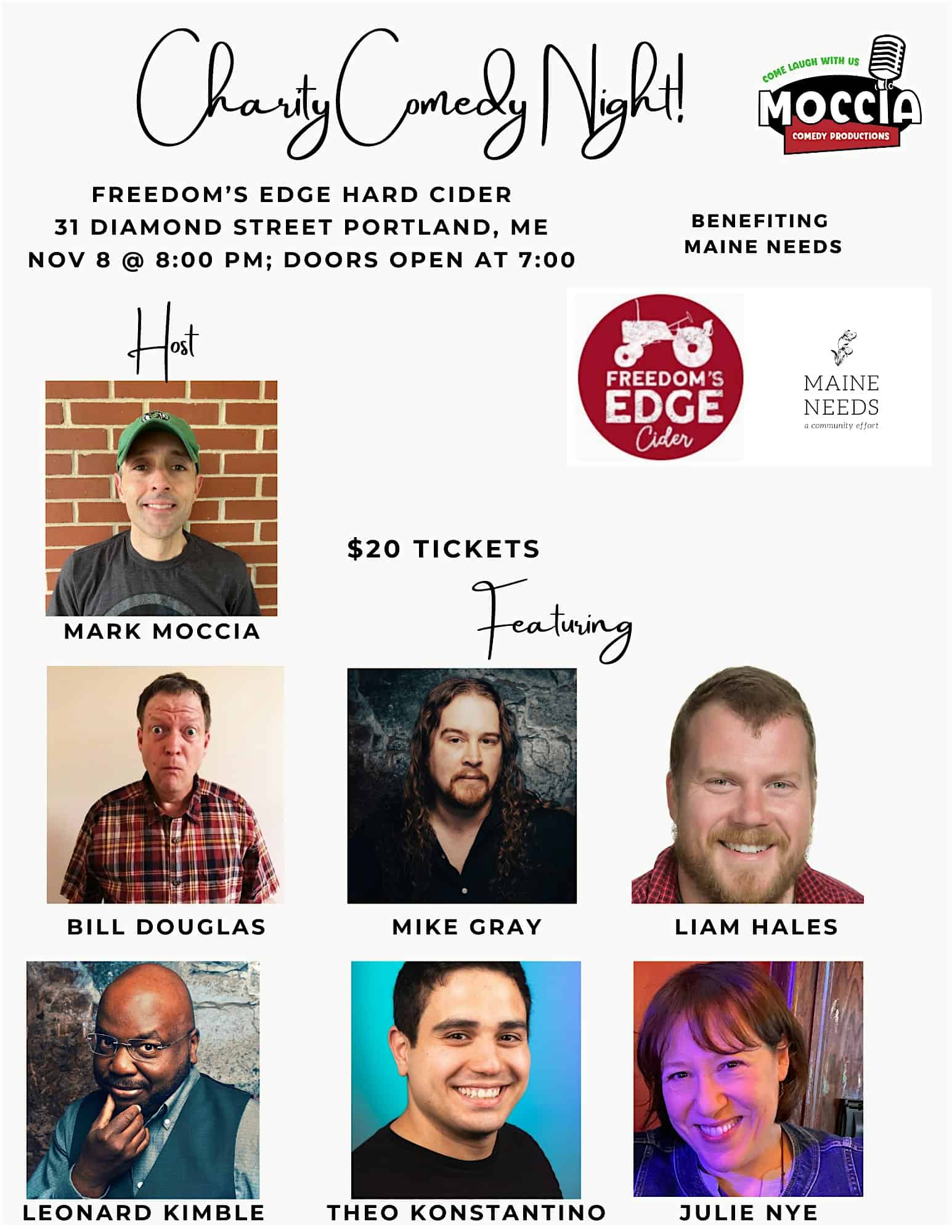 Charity Comedy Night @ Freedom’s Edge Hard Cider to benefit Maine Needs! – Portland, ME