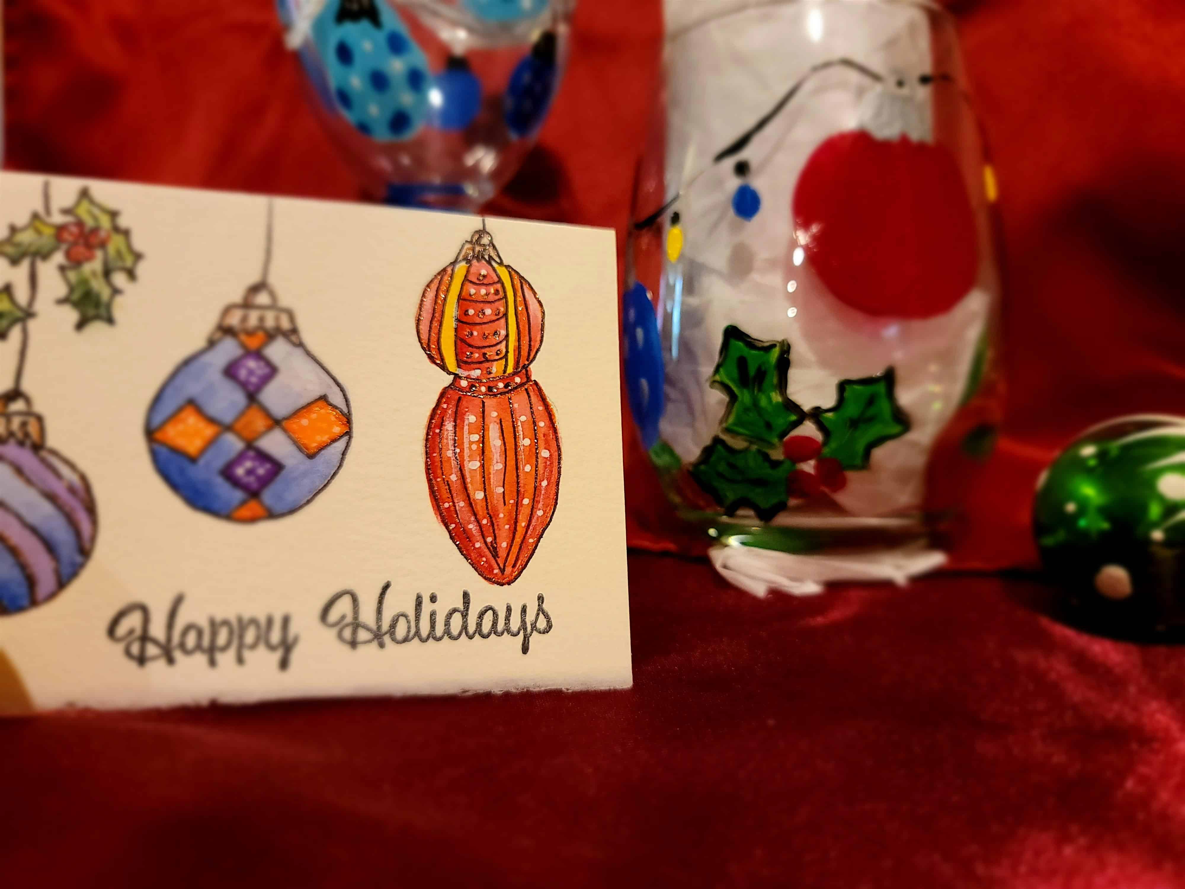 Holiday Cheer: Watercolor Card & Wine Glass Painting – Fort Mill, SC