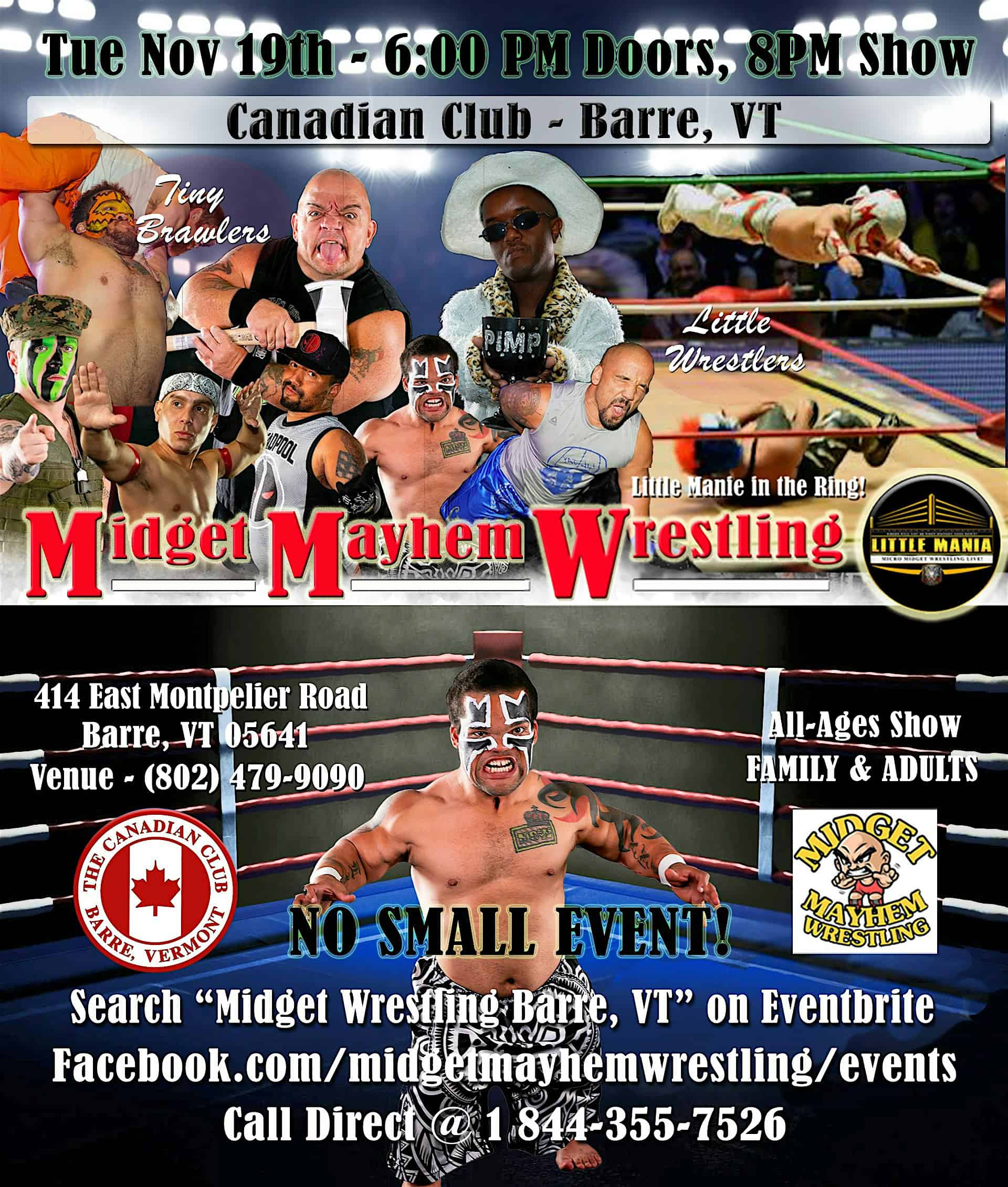 Midget Mayhem Wrestling Rips Through the Ring! Barre VT (all-ages) – Barre, VT