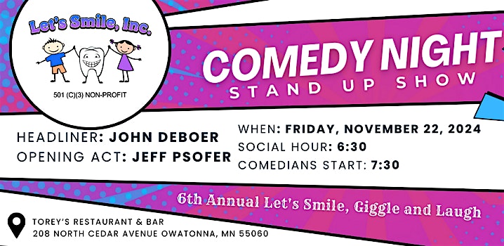 Let’s Smile, Giggle, & Laugh Comedy Night 2024 – Owatonna, MN