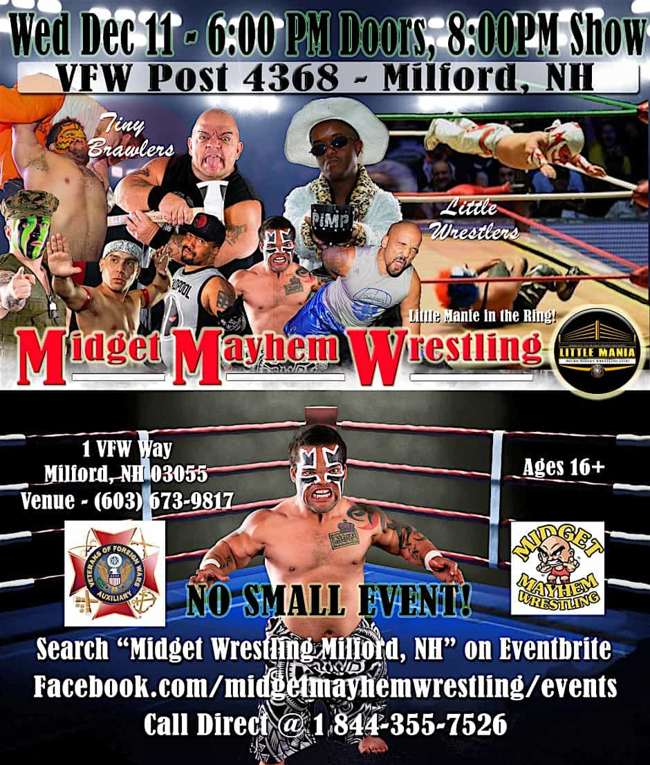 Midget Mayhem Wrestling Rips Through the Ring! Milford NH 16+ – Milford, NH