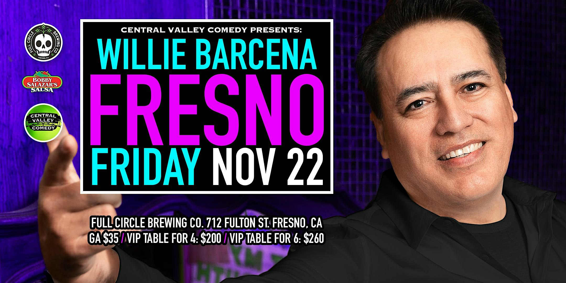 COMEDY IN THE BREWERY: FRIDAY, NOV 22 (WILLIE BARCENA) – Fresno, CA